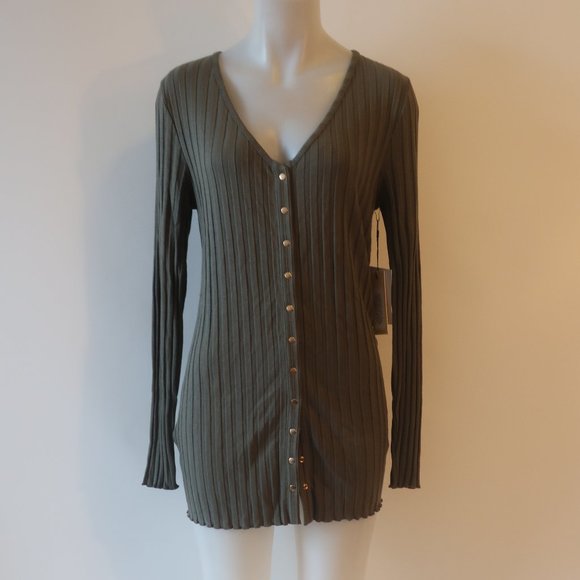 NWT Womens Nation Ltd. Nori Olive Green Ribbed Long Sleeve Dress L * - Picture 1 of 10